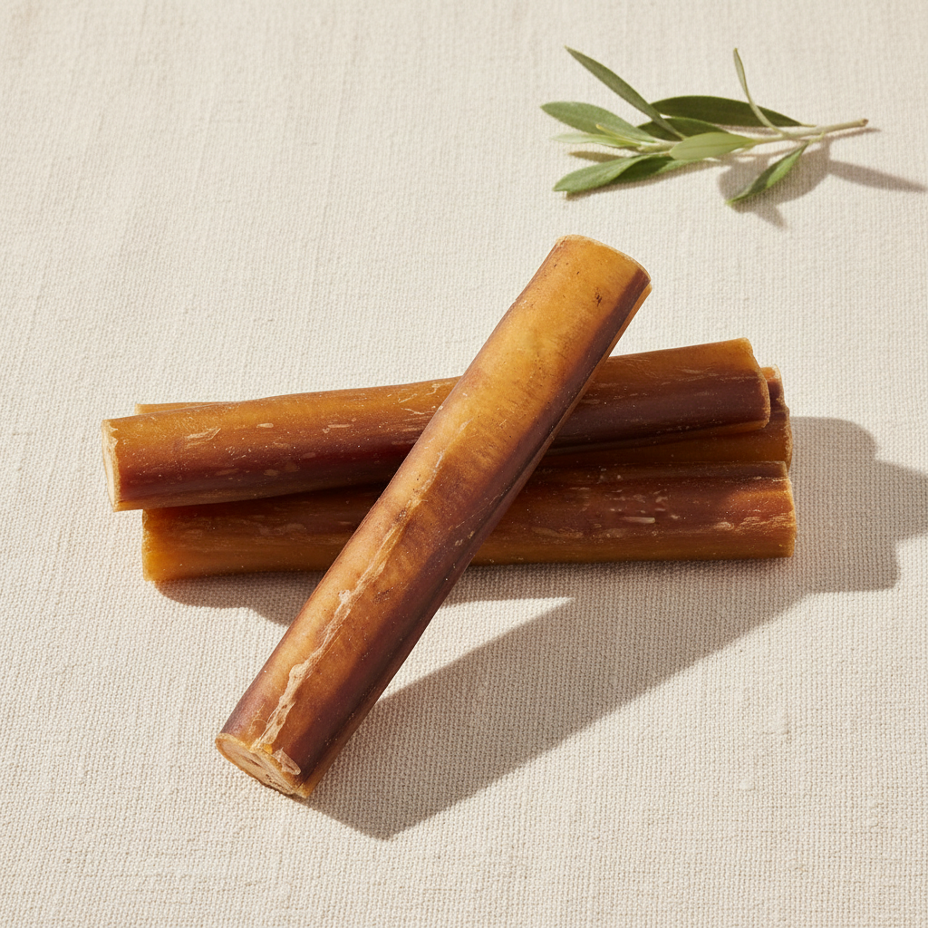 Batoane de vită (bully stick) de 15 cm, pe fundal crem — Petique