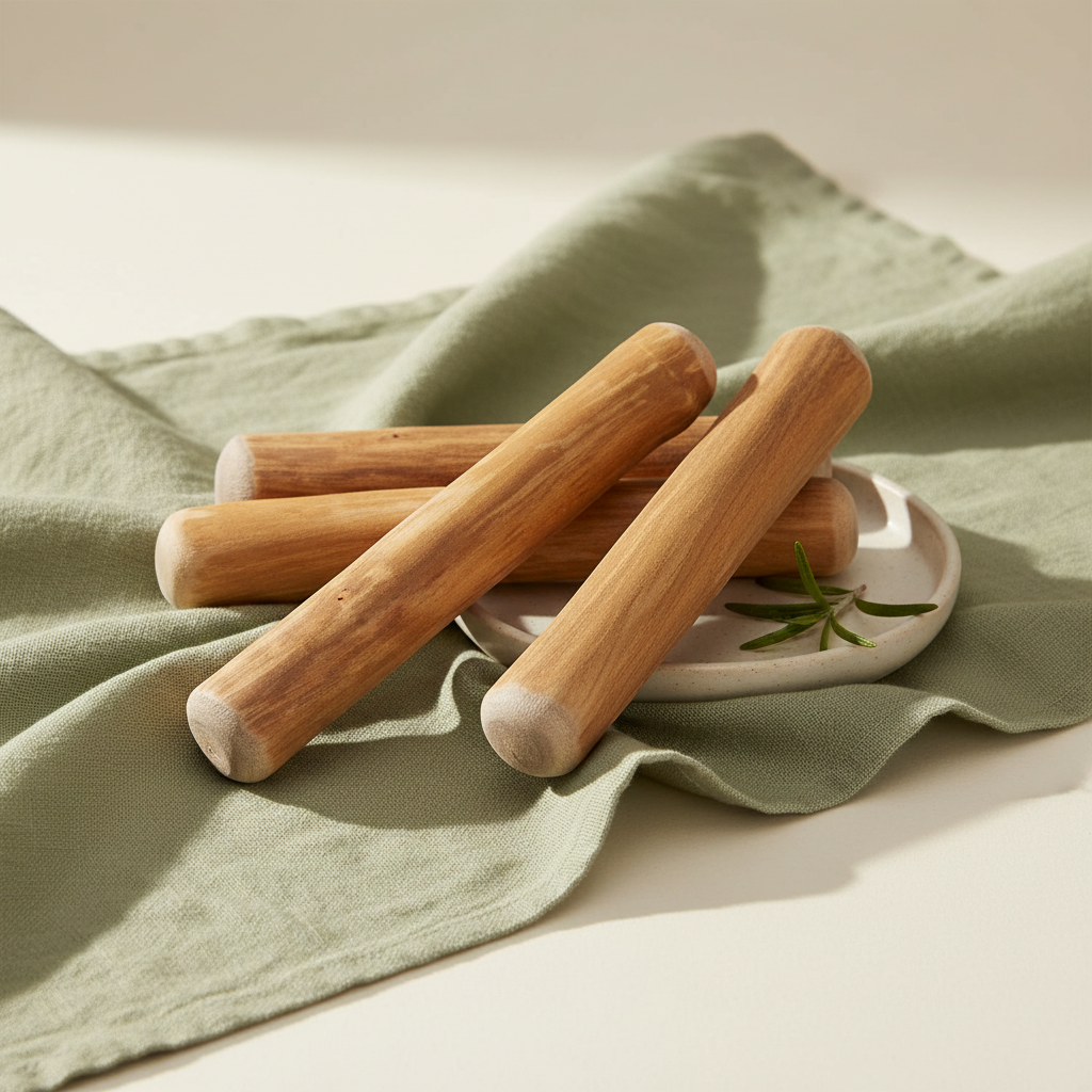 Bețe de lemn de ros (lemn natural de scorțișoară) pe in sage — Petique